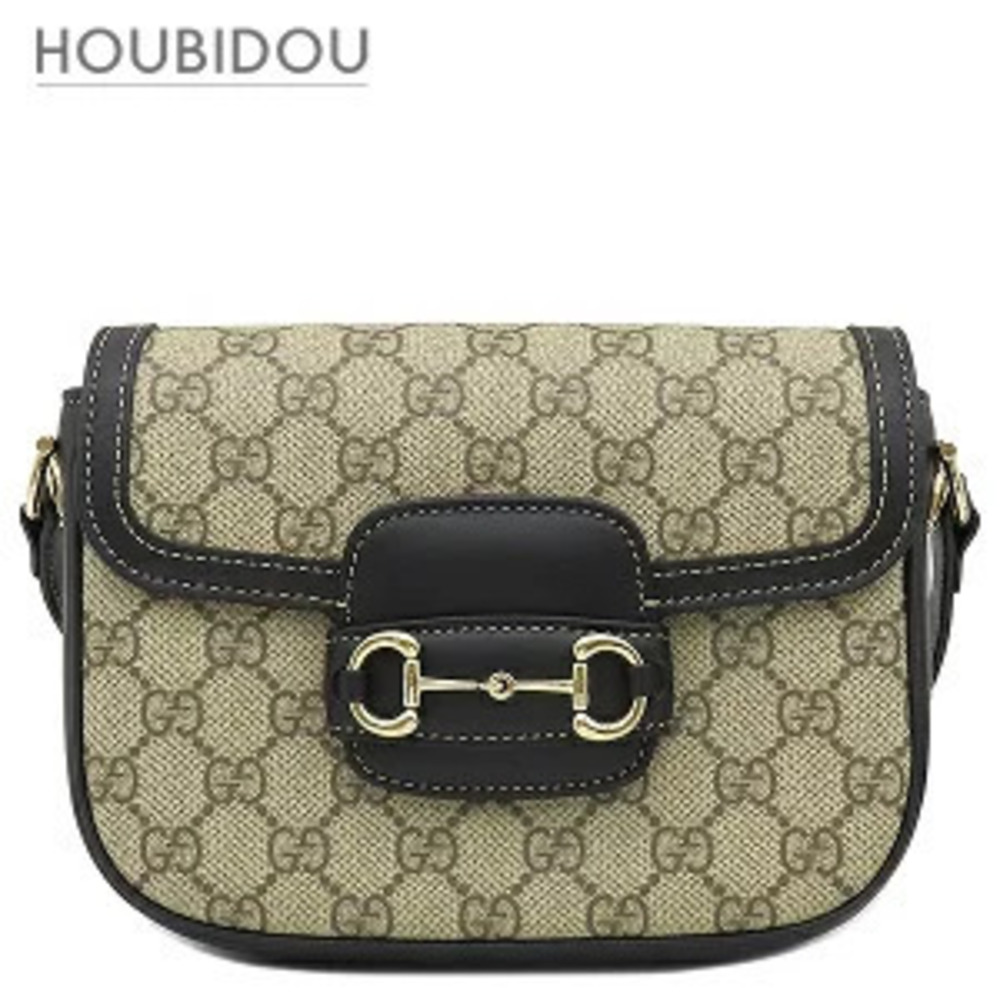 Gucci Shoulder Bag Horsebit GG Supreme Canvas Leather Beige Cream x Black